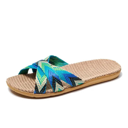 Celeste Soft Linen Slip-Ons - Blue