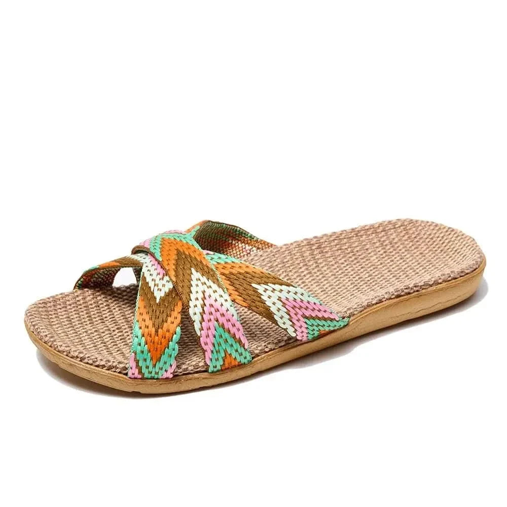 Celeste Soft Linen Slip-Ons - Reddish Brown