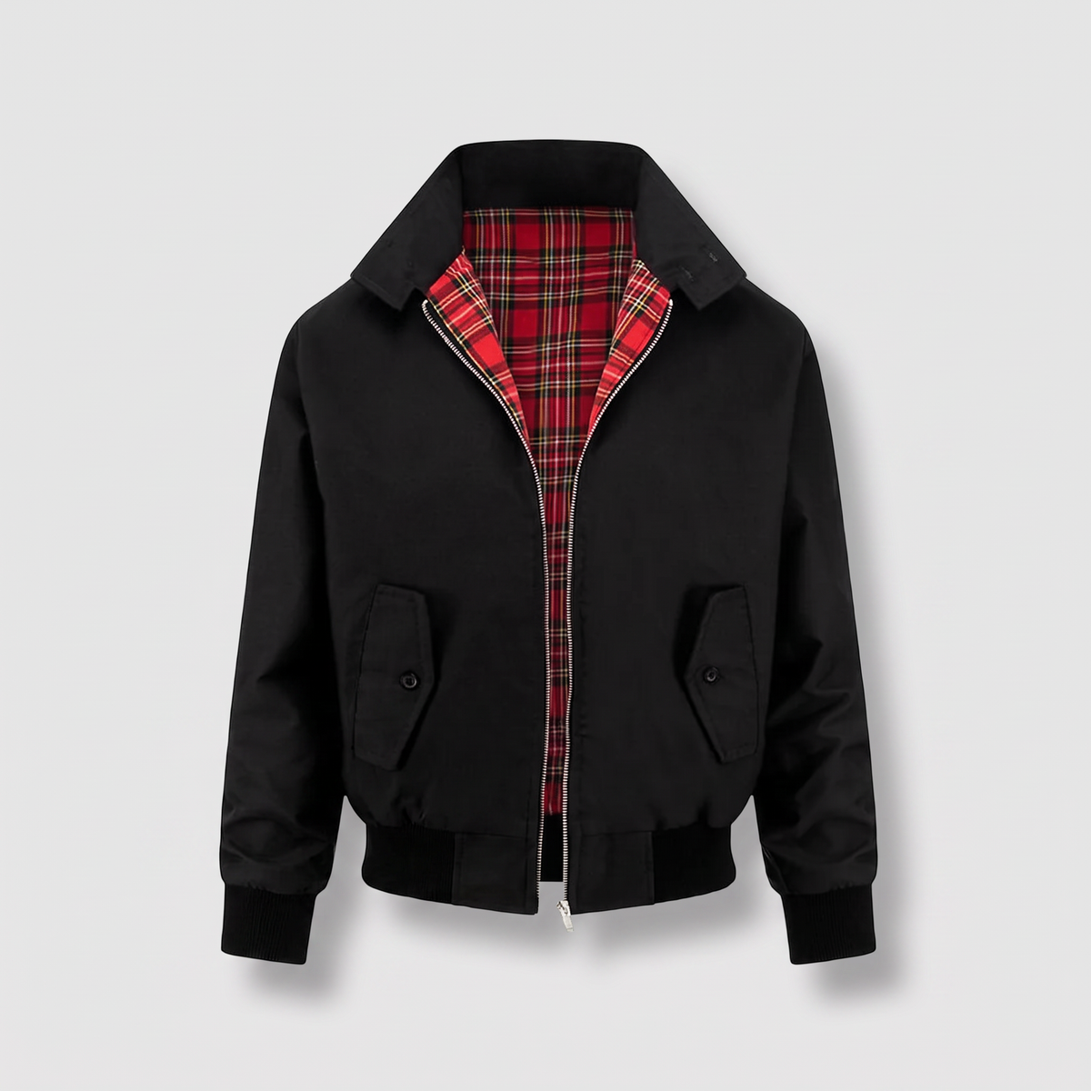 Check Lined Zip Jacket - Black