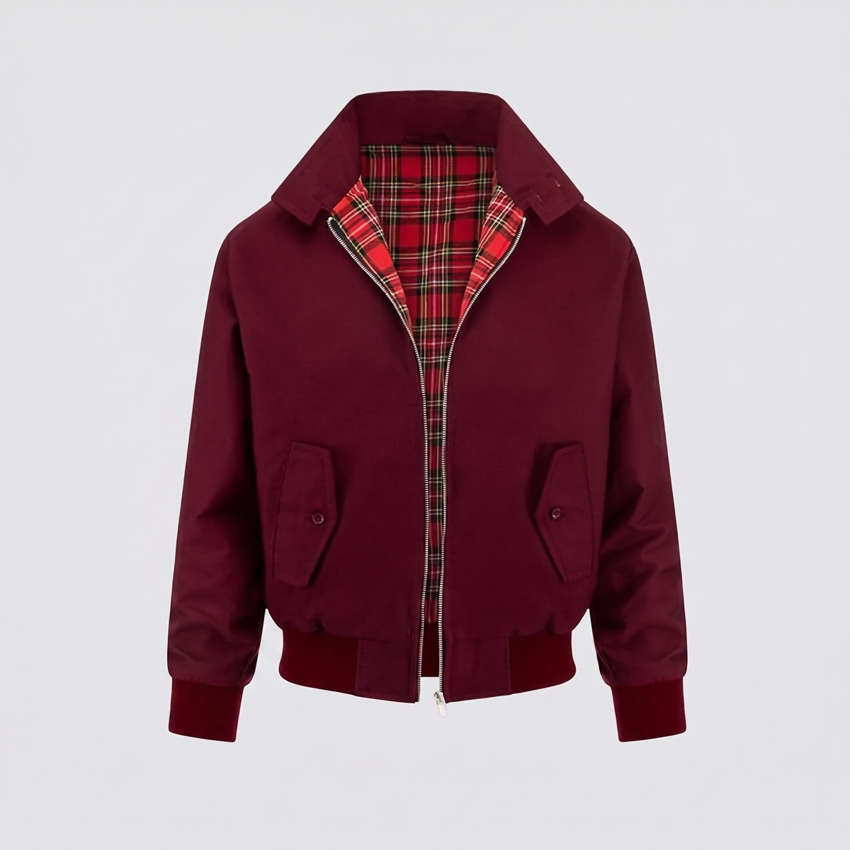 Check Lined Zip Jacket - Burgundy