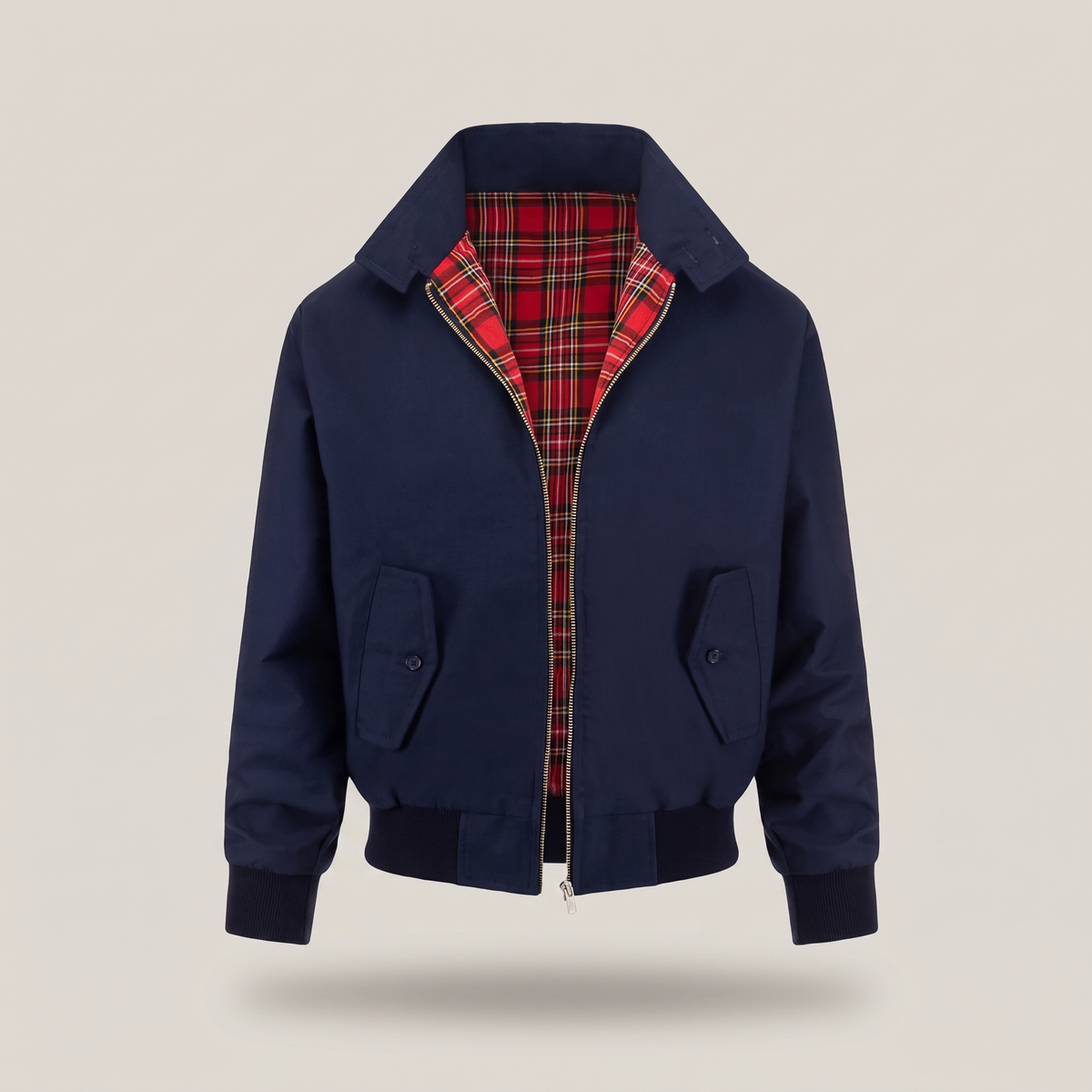 Check Lined Zip Jacket - Navy Blue