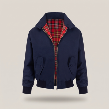 Check Lined Zip Jacket - Navy Blue