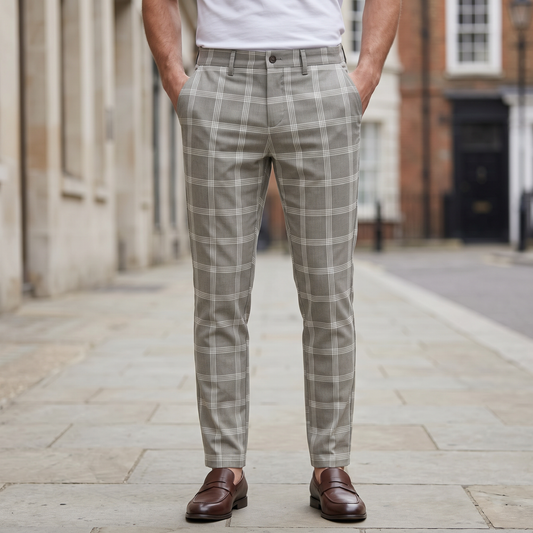 Chesterfield Slim-Fit Checked Trousers - Khaki