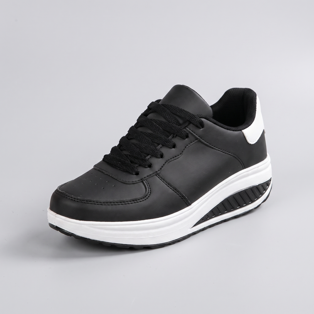 Chloe Lace-Up Sneakers - Black and White