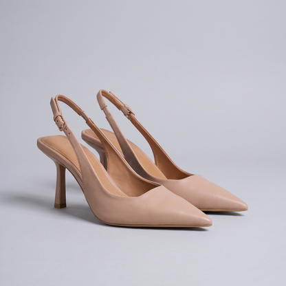Clara Comfort Heels - Beige Leather-Look
