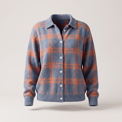 Clara Sage Plaid Cardigan - Blue
