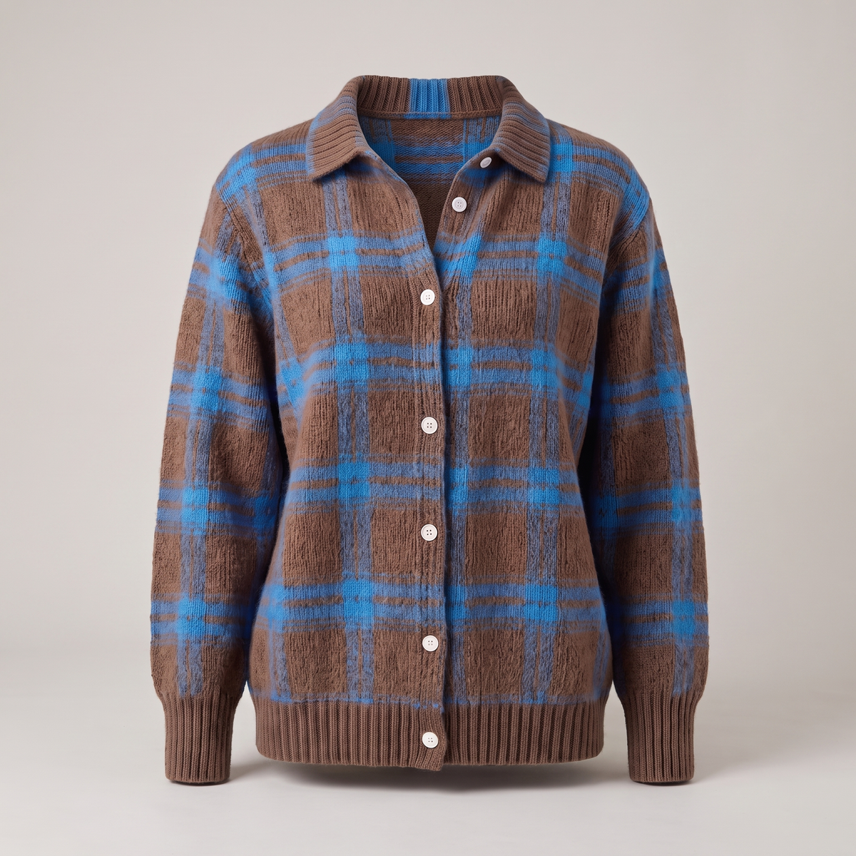 Clara Sage Plaid Cardigan - Dark Brown