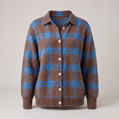 Clara Sage Plaid Cardigan - Dark Brown