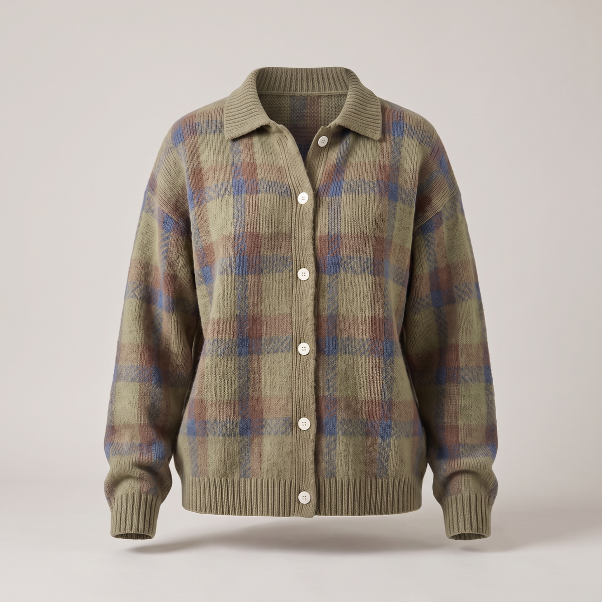 Clara Sage Plaid Cardigan - Khaki