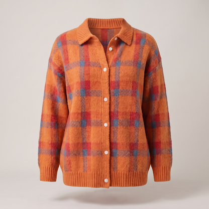 Clara Sage Plaid Cardigan - Orange