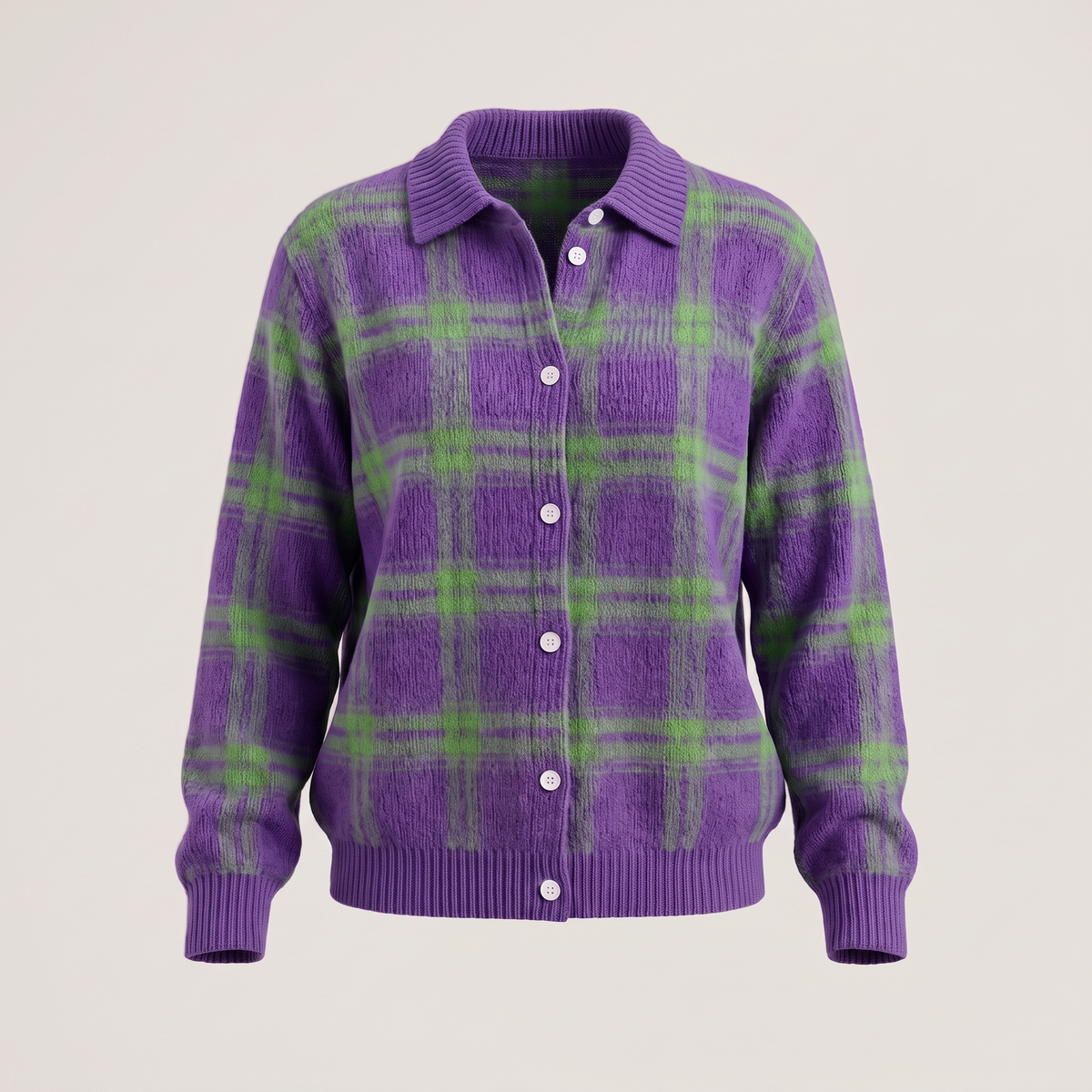 Clara Sage Plaid Cardigan - Purple