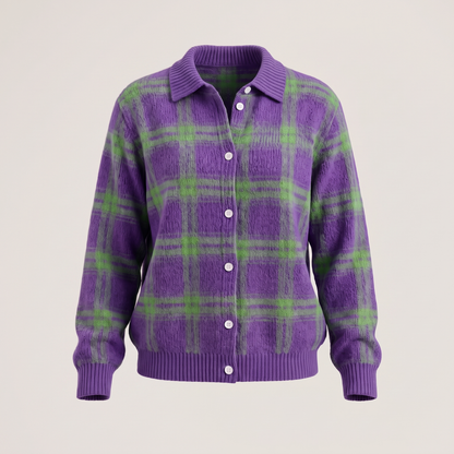 Clara Sage Plaid Cardigan - Purple