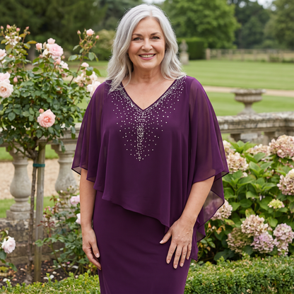 Claravine Rhinestone Cape Midi Dress