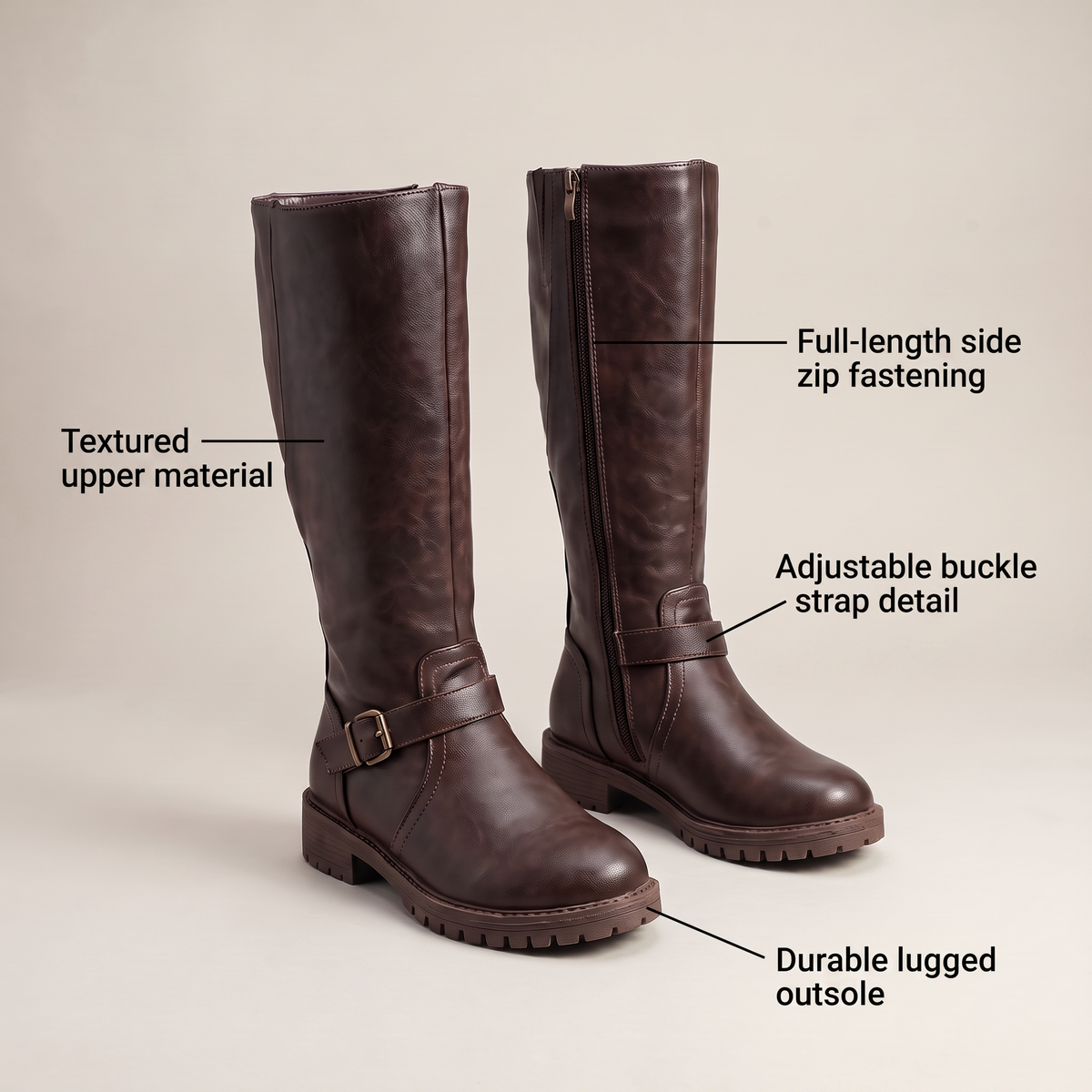 Classic Buckle Knee High Boots