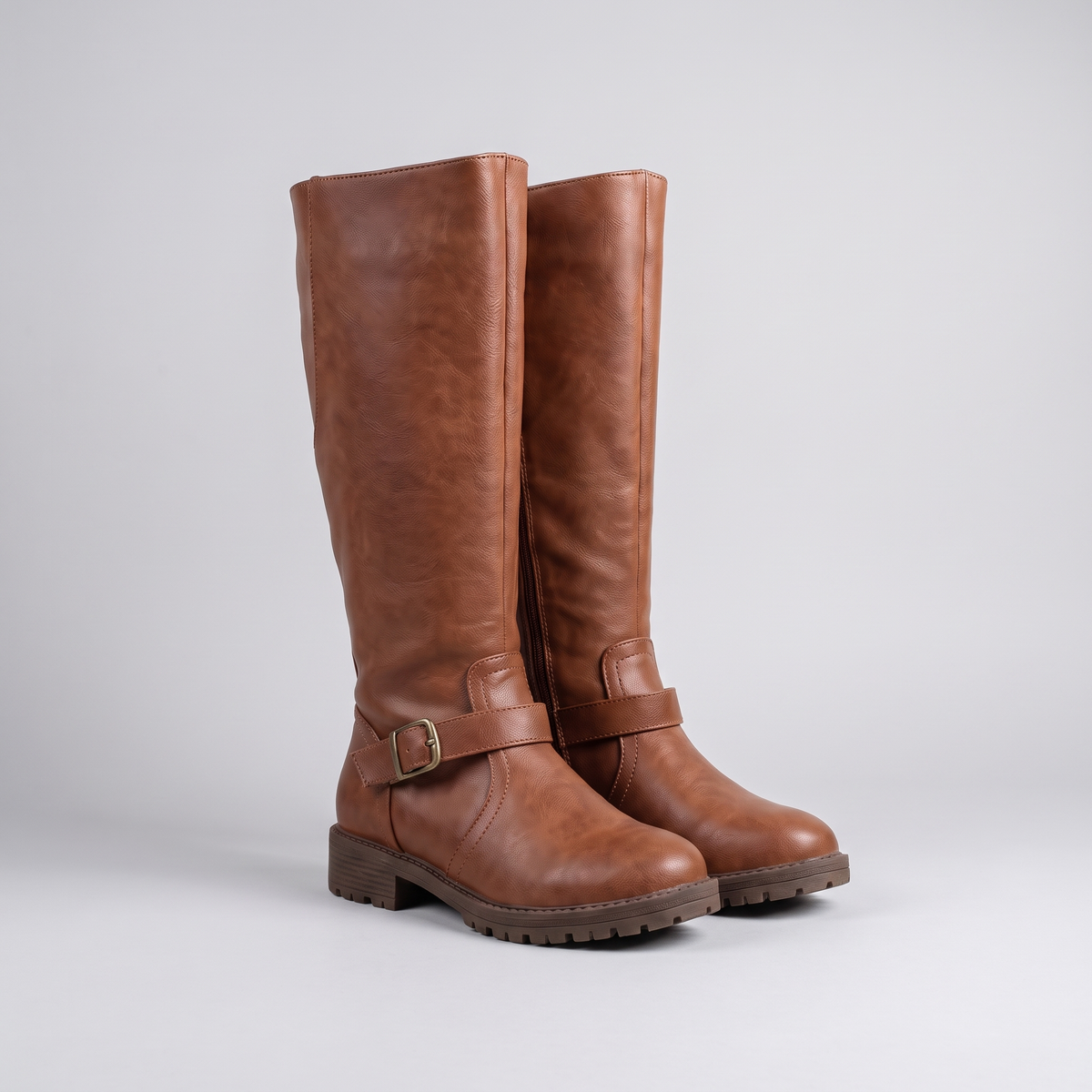 Classic Buckle Knee High Boots - Brown