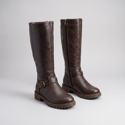 Classic Buckle Knee High Boots - Dark Brown