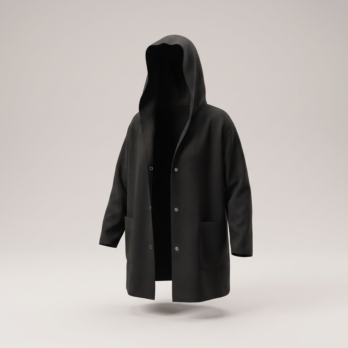 Classic Hooded Button Coat - Black