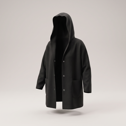 Classic Hooded Button Coat - Black