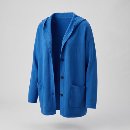 Classic Hooded Button Coat - Blue