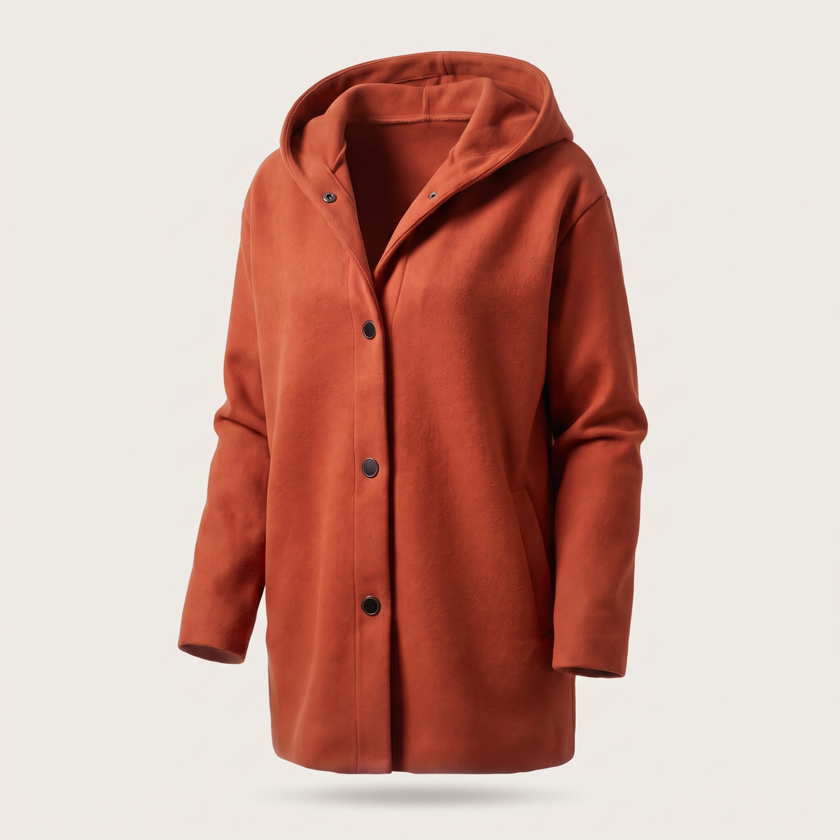 Classic Hooded Button Coat - Brick Red