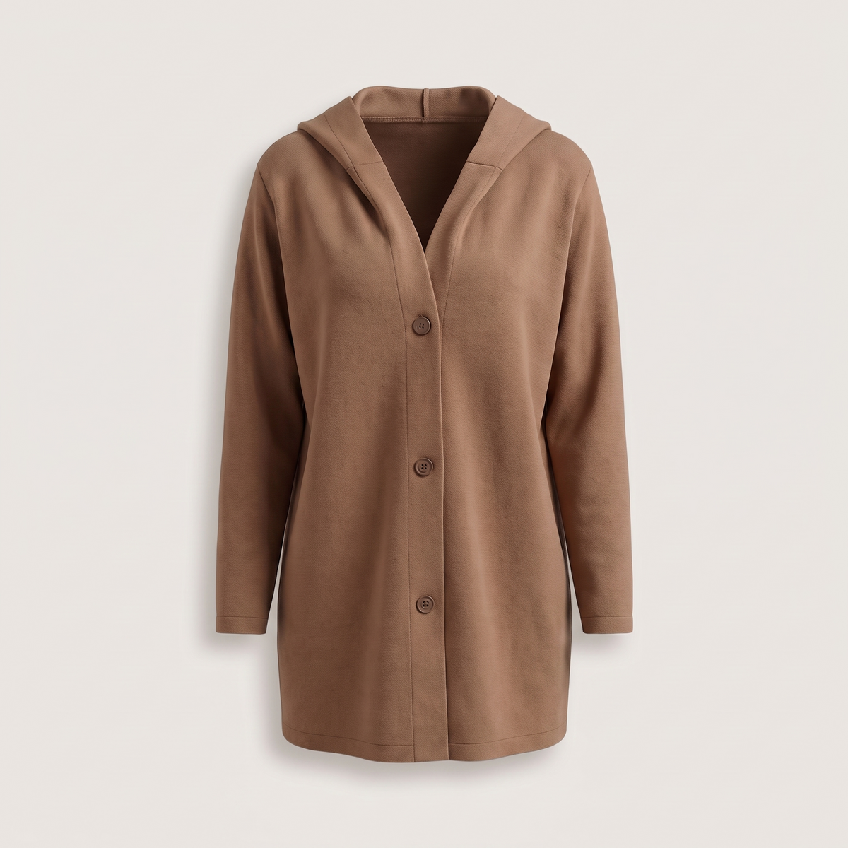 Classic Hooded Button Coat - Brown