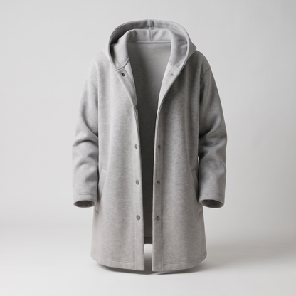 Classic Hooded Button Coat - Grey