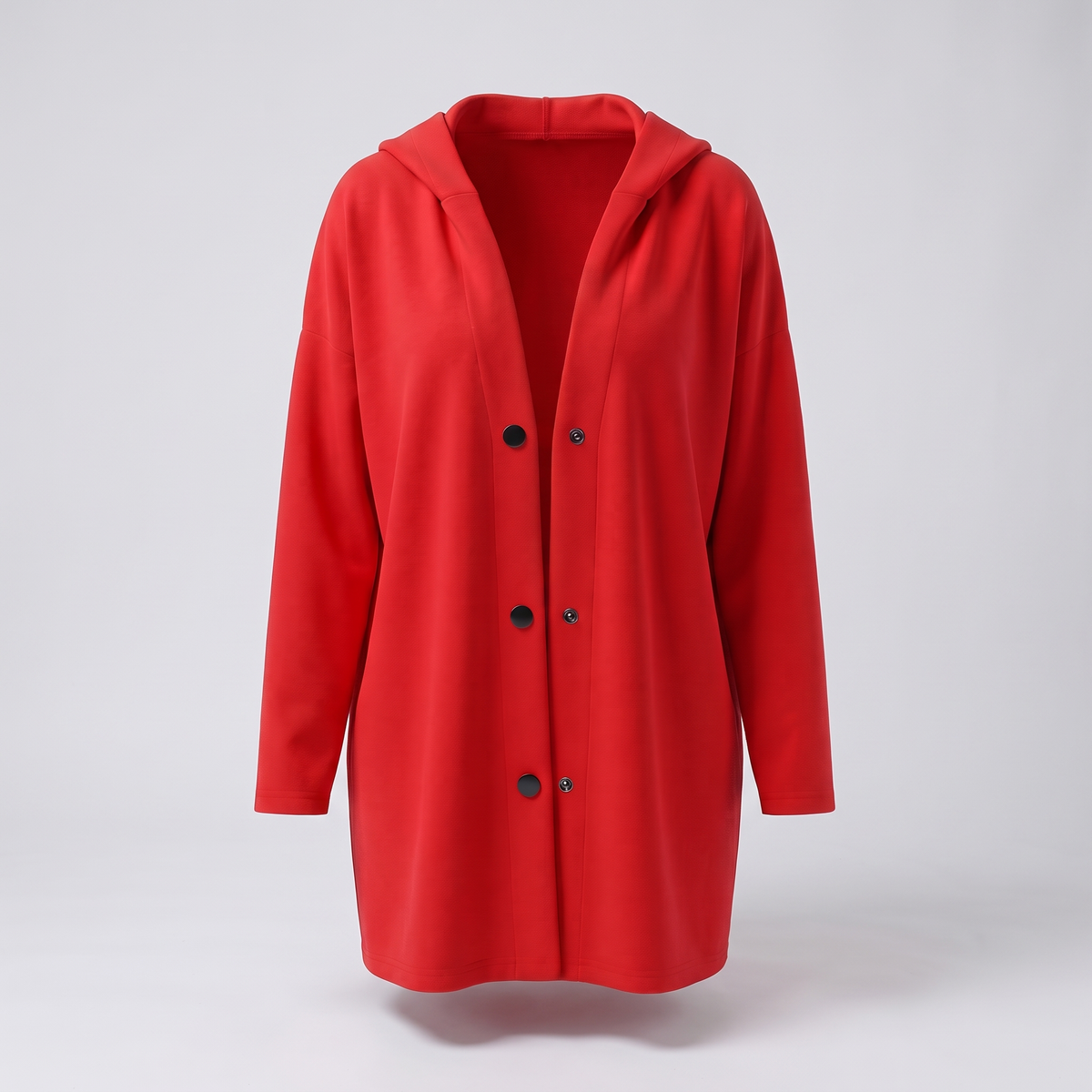 Classic Hooded Button Coat - Red