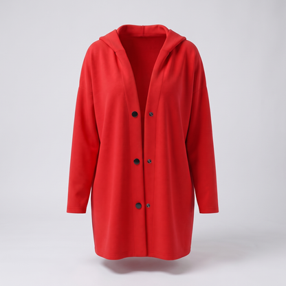 Classic Hooded Button Coat - Red
