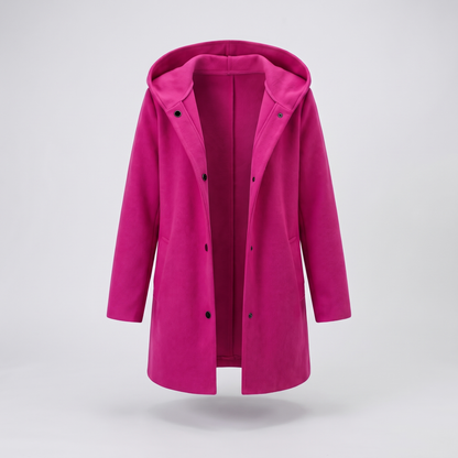 Classic Hooded Button Coat - Rose Red