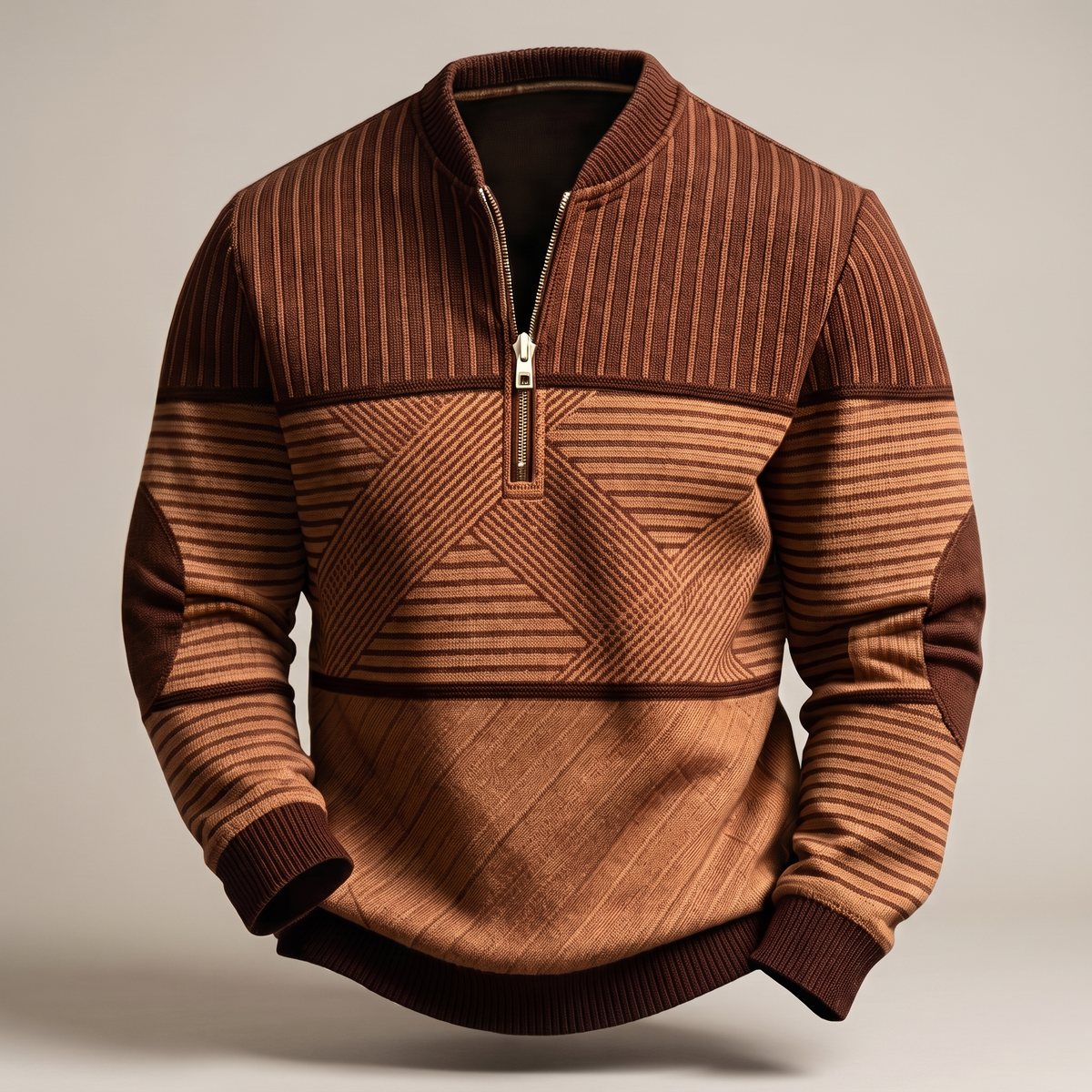 Classic Layer Half Zip Sweater - Brown