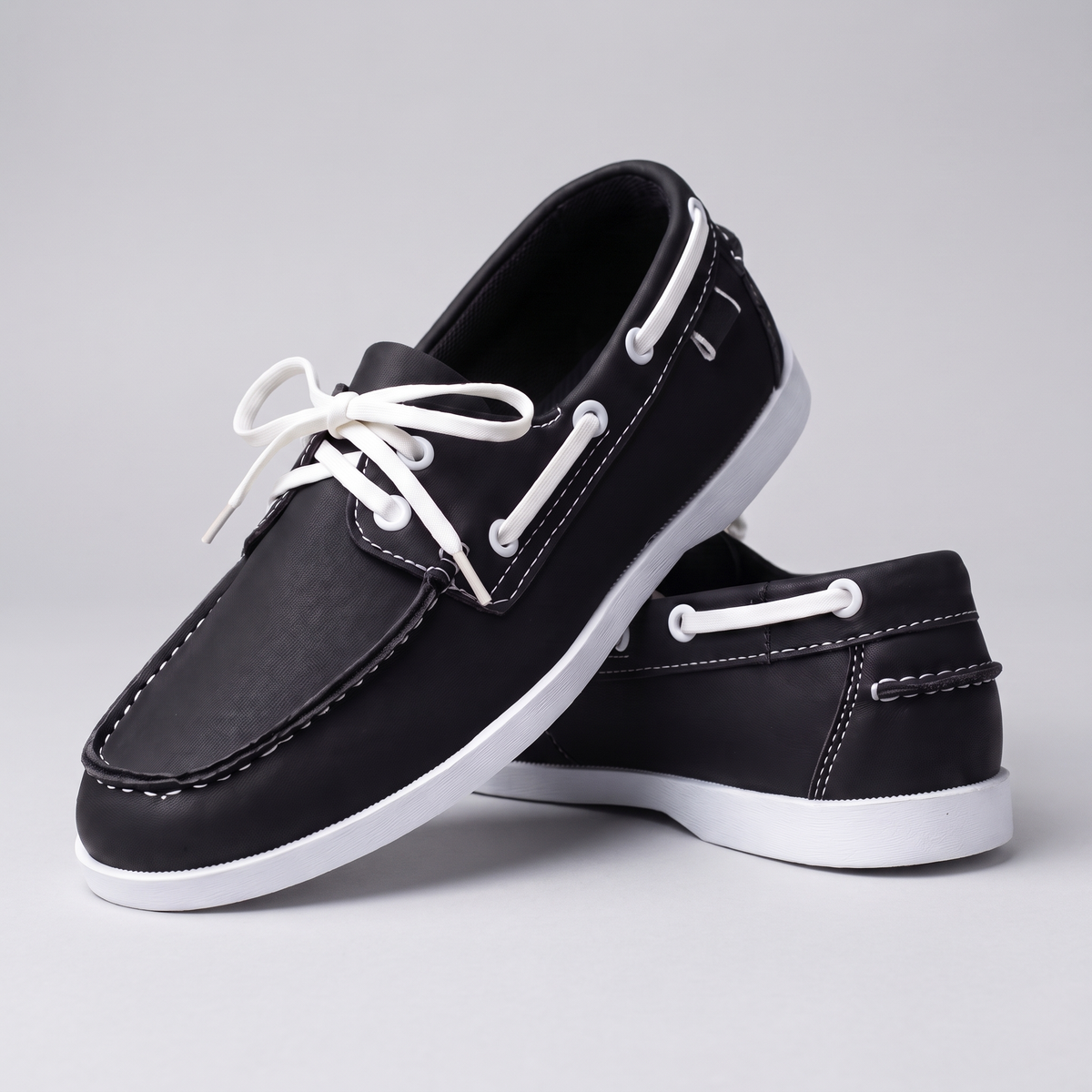 Classic Leather-Look Boat Shoes - Black
