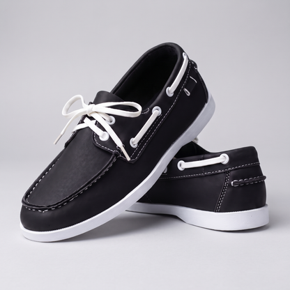 Classic Leather-Look Boat Shoes - Black