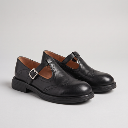 Classic Leather-Look Buckle Loafers - Black