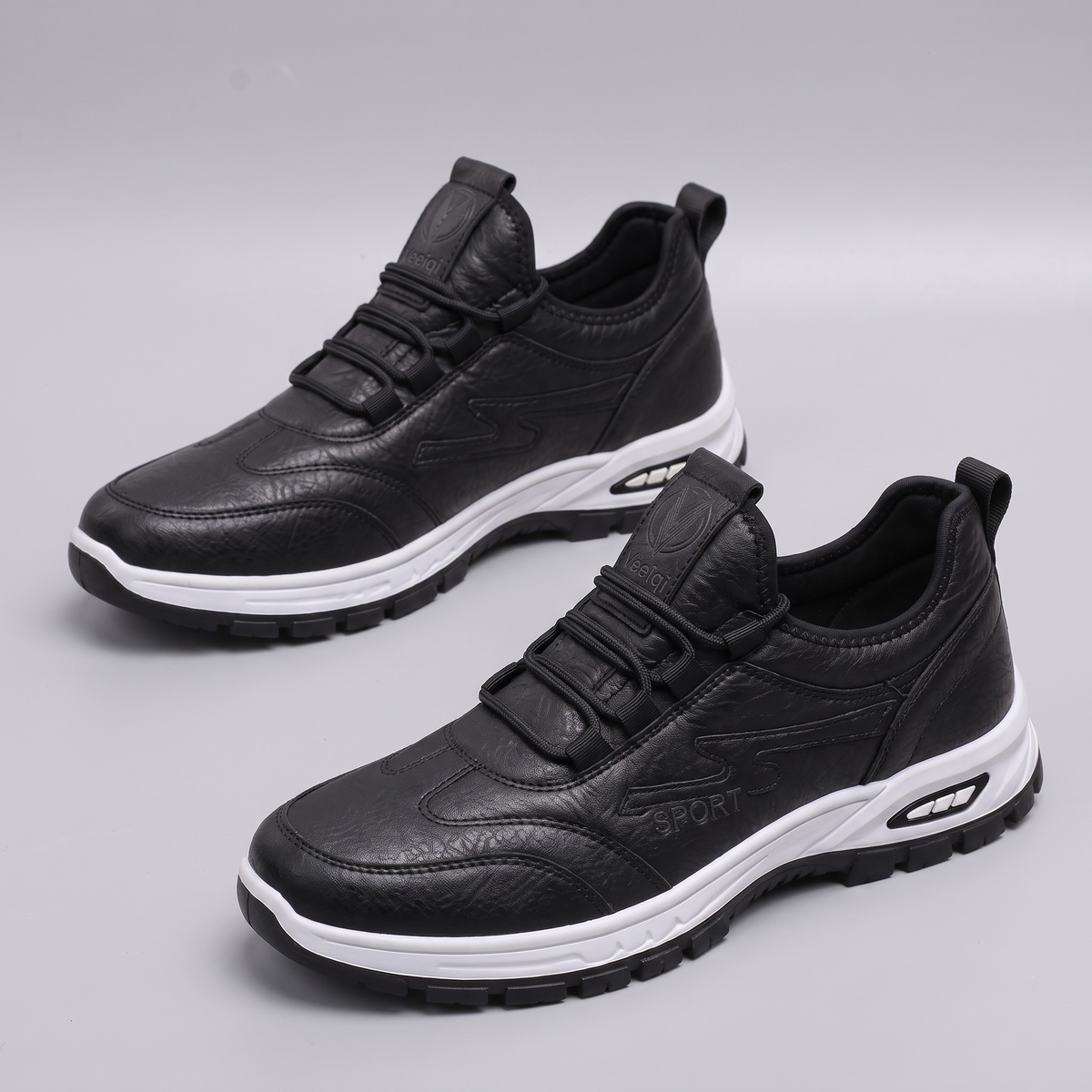 Classic Leather-Look Support Shoes - Black
