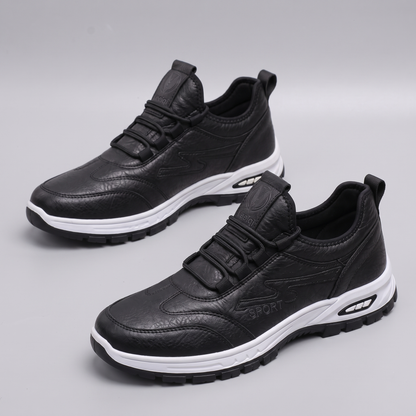 Classic Leather-Look Support Shoes - Black