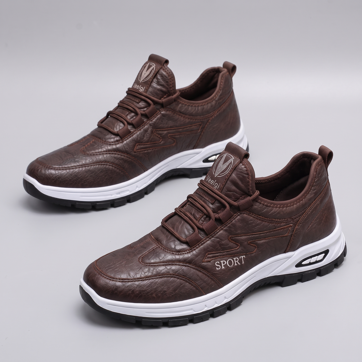 Classic Leather-Look Support Shoes - Brown