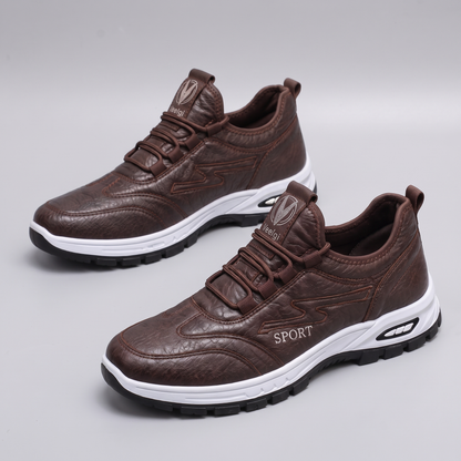 Classic Leather-Look Support Shoes - Brown