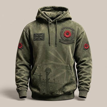 Classic Poppy Print Hoodie - Army Green