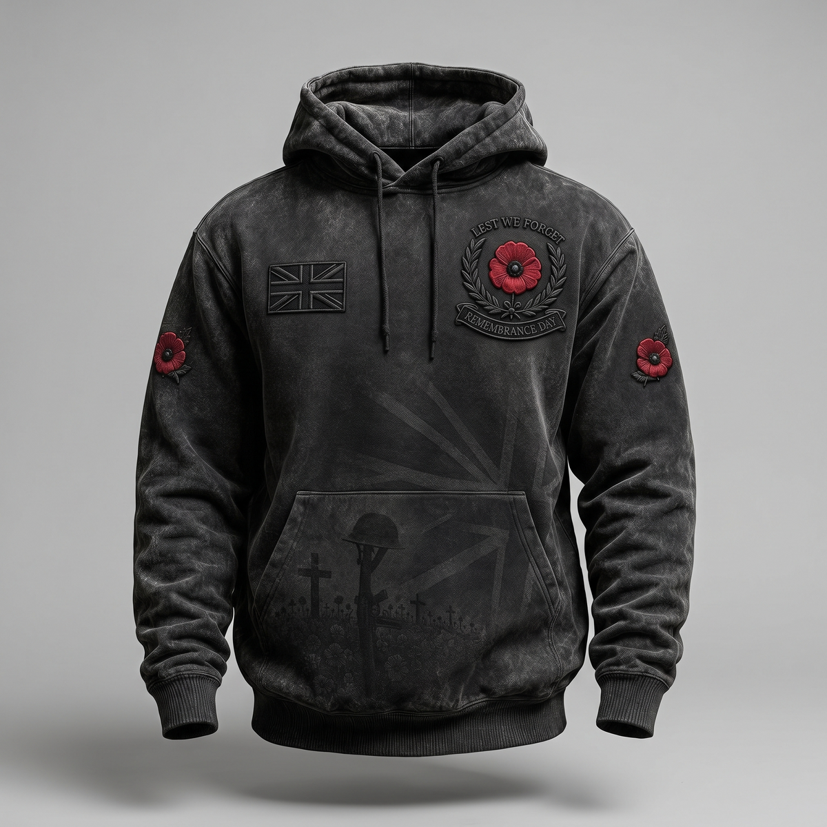 Classic Poppy Print Hoodie - Black
