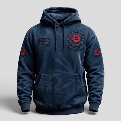 Classic Poppy Print Hoodie - Deep Blue