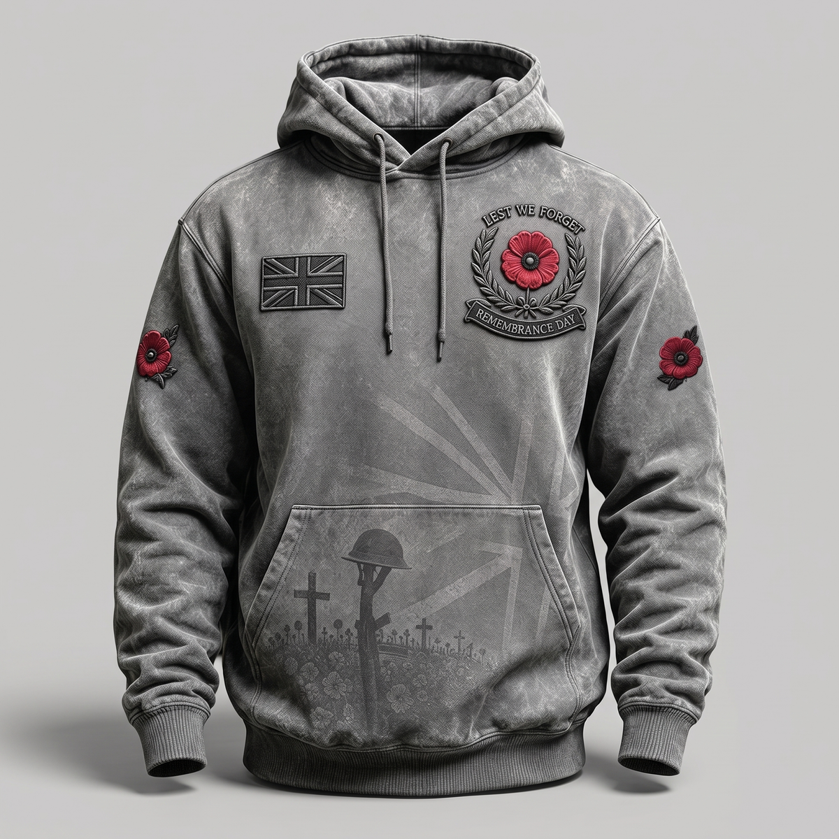 Classic Poppy Print Hoodie - Grey
