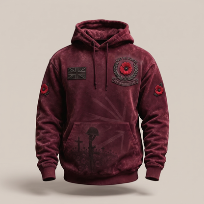 Classic Poppy Print Hoodie - Wine Red