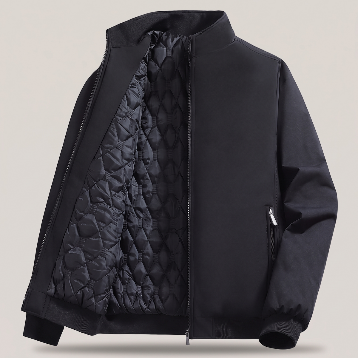 Classic Quilted Bomber Jacket - Black Cotton Lined