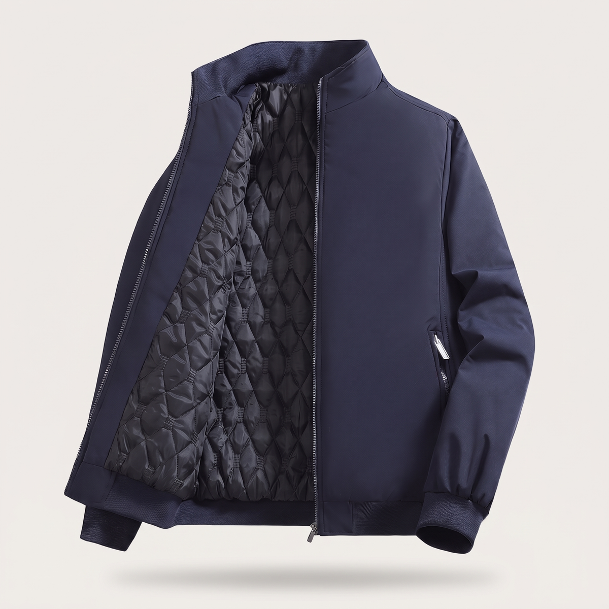 Classic Quilted Bomber Jacket - Dark Blue Cotton Lined