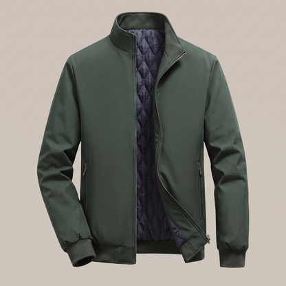 Classic Quilted Bomber Jacket - Green Cotton Lined
