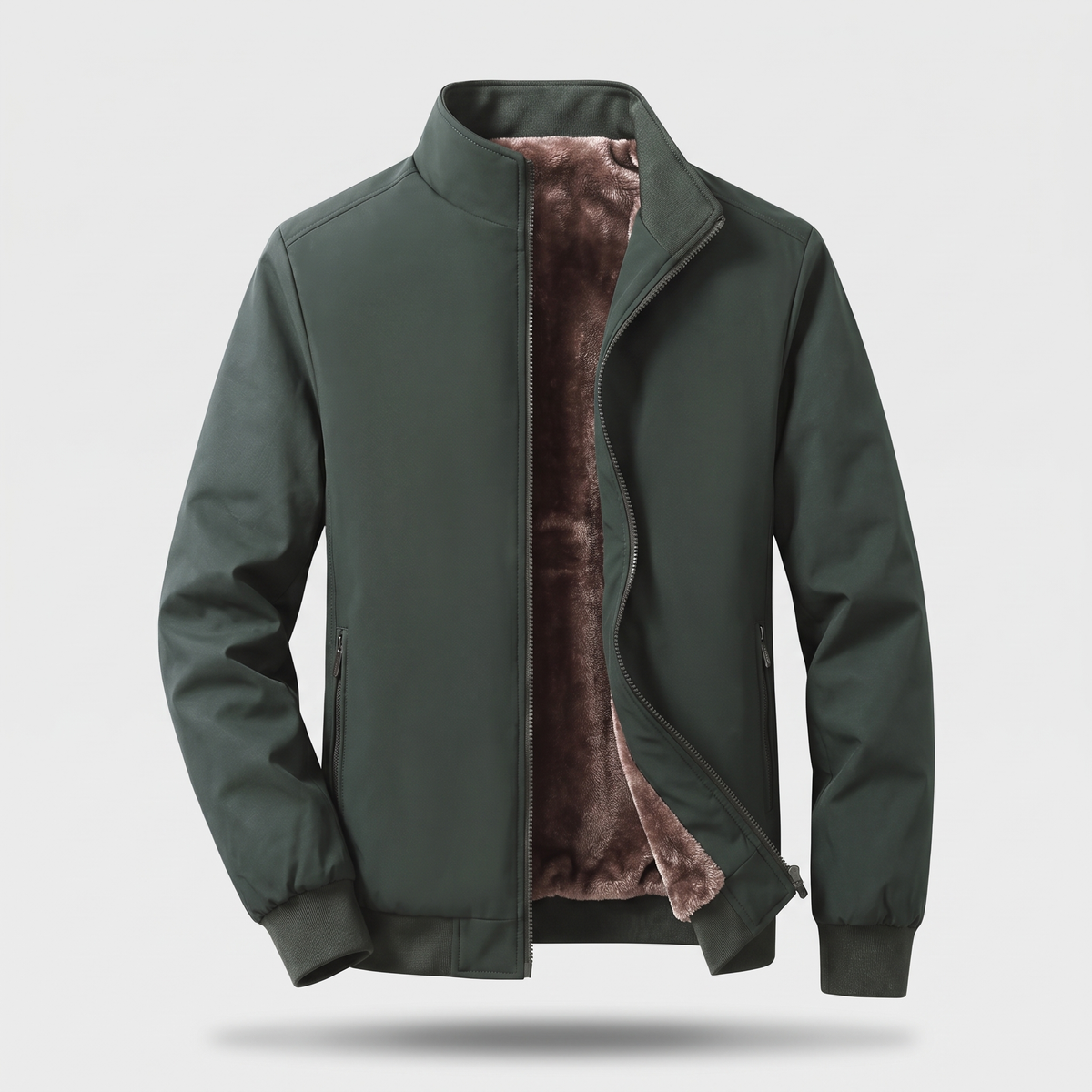 Classic Quilted Bomber Jacket - Green Fleece