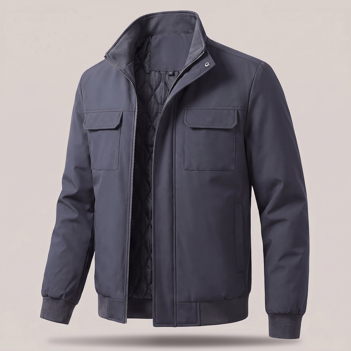 Classic Quilted Bomber Jacket - Grey Cotton Lined