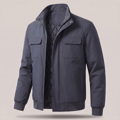 Classic Quilted Bomber Jacket - Grey Cotton Lined