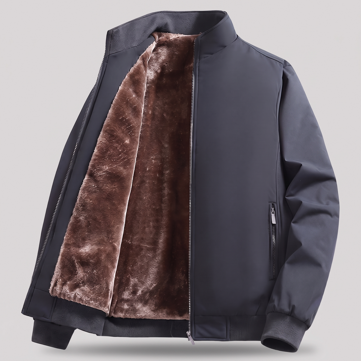 Classic Quilted Bomber Jacket - Grey Fleece