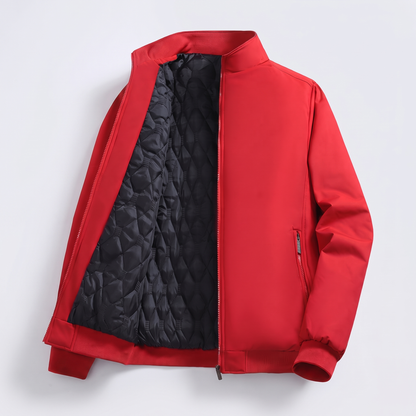 Classic Quilted Bomber Jacket - Red Cotton Lined
